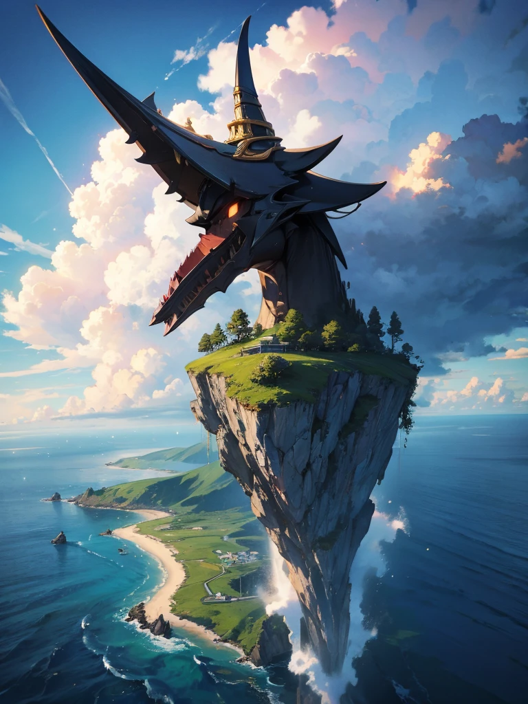  (null飛ぶ島:1.2), null, cloud, Fantasy Landscape,入道cloudの中に浮かぶ巨大な都市, cloudの上の町, Floating School City, you can see the horizon, There&#39;s a city below,