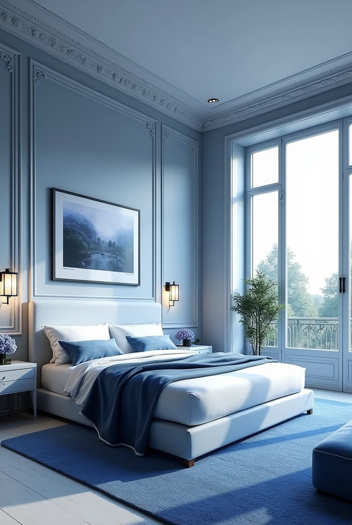 Professional 3d architecture rendering design of modern and blue French design for bedroom