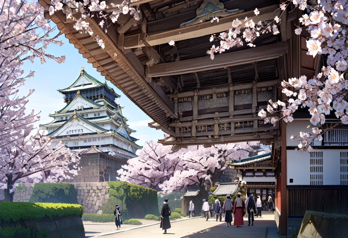 masterpiece, Highest quality, so beautiful, Absurd,
Nagoya Castle, scenery, cherry blossoms, null, Outdoor, wood, architecture, east asian architecture, blue null, Day, building, Pagoda, Grass
 