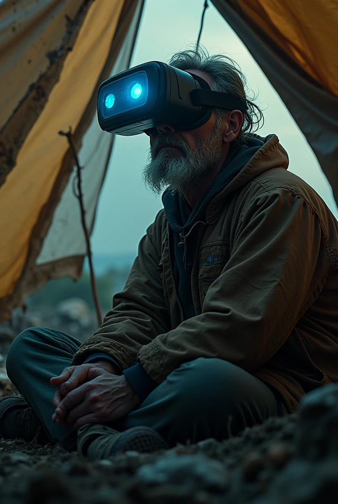 Homeless using vr in tent