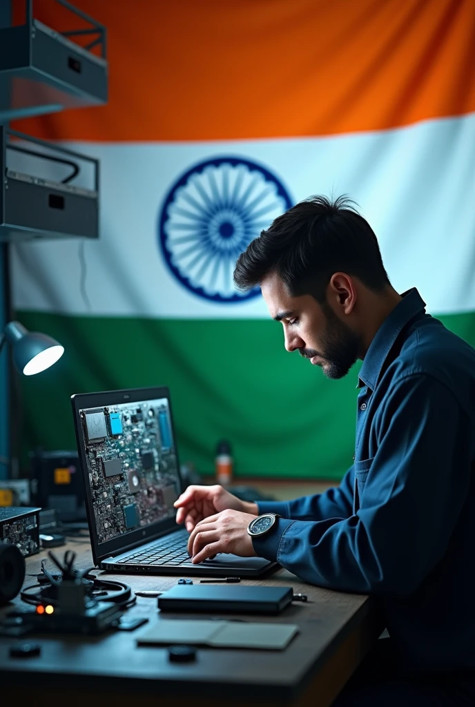 computer laptop repairing and Indian flag