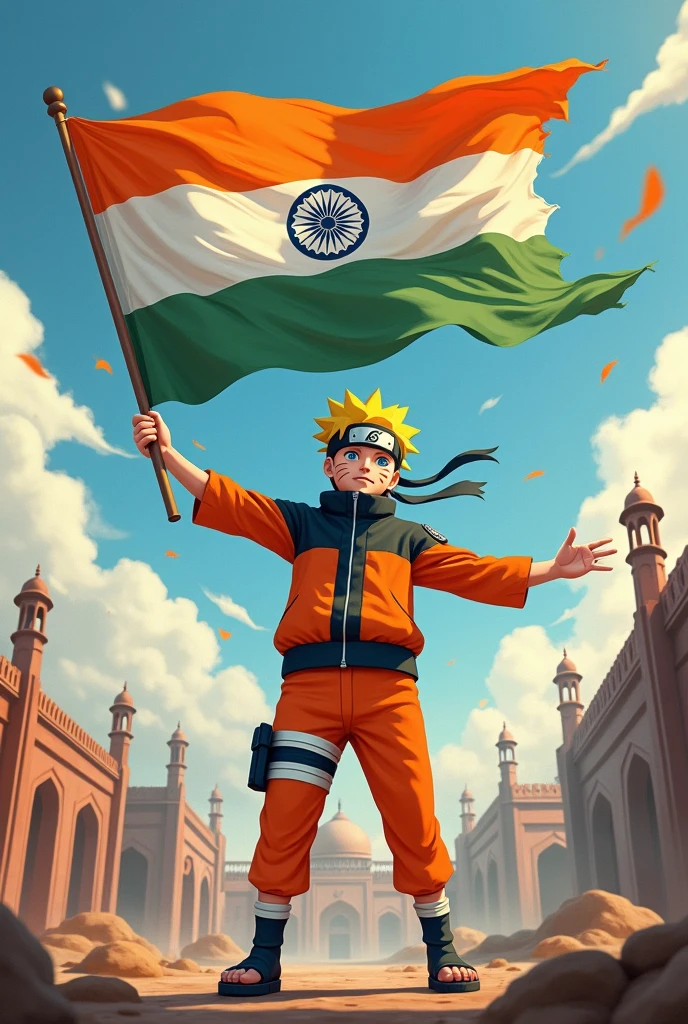 Naruto holding the Indian flag 