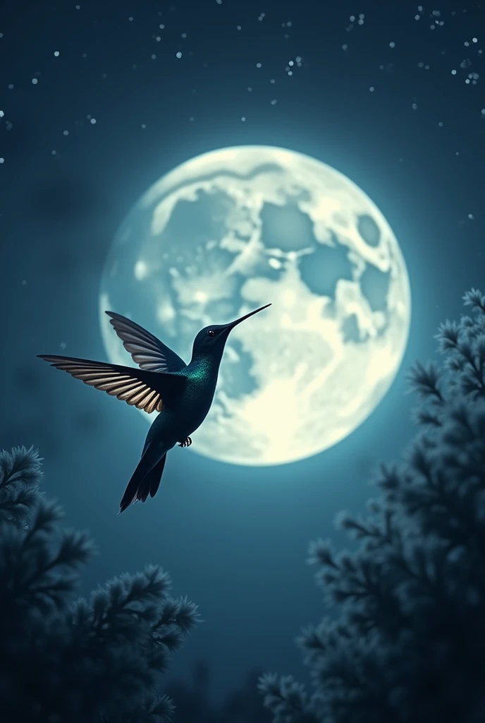 A full moon crossing a love-struck hummingbird