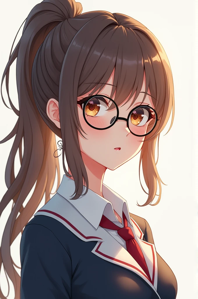 anime face with glasses。A beautiful girl with a ponytail wearing a uniform。