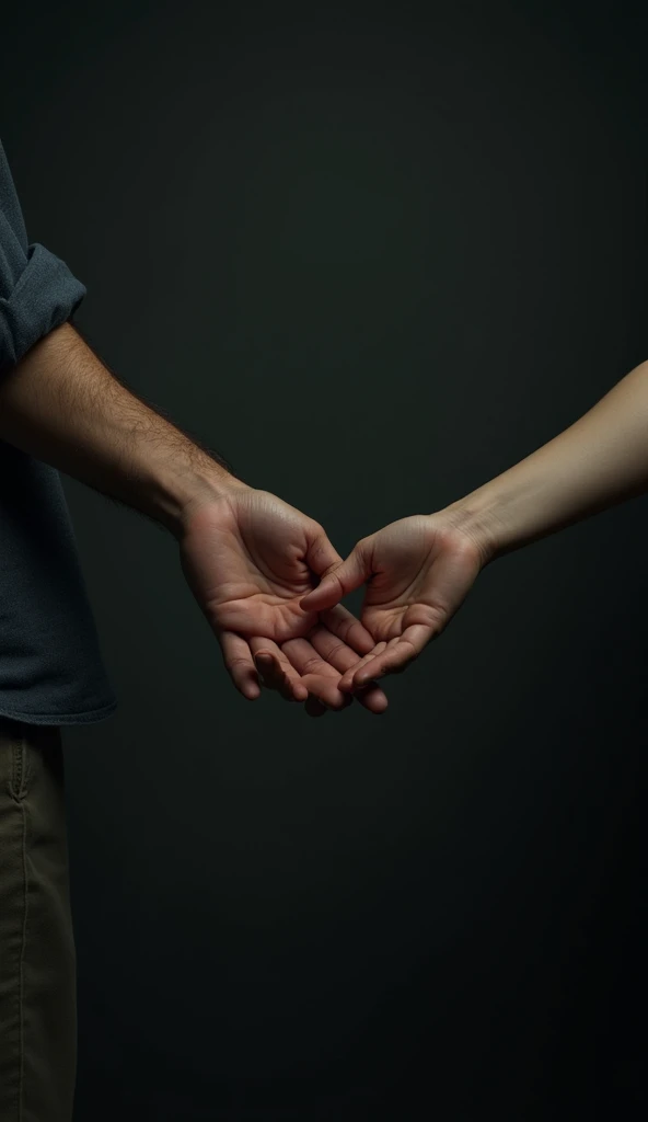 Title: "Almost Gone"Description: The young man and girl are seen from a slightly elevated angle, their hands just inches apart. The dark, moody background enhances the sense of loss as their connection is about to be severed.