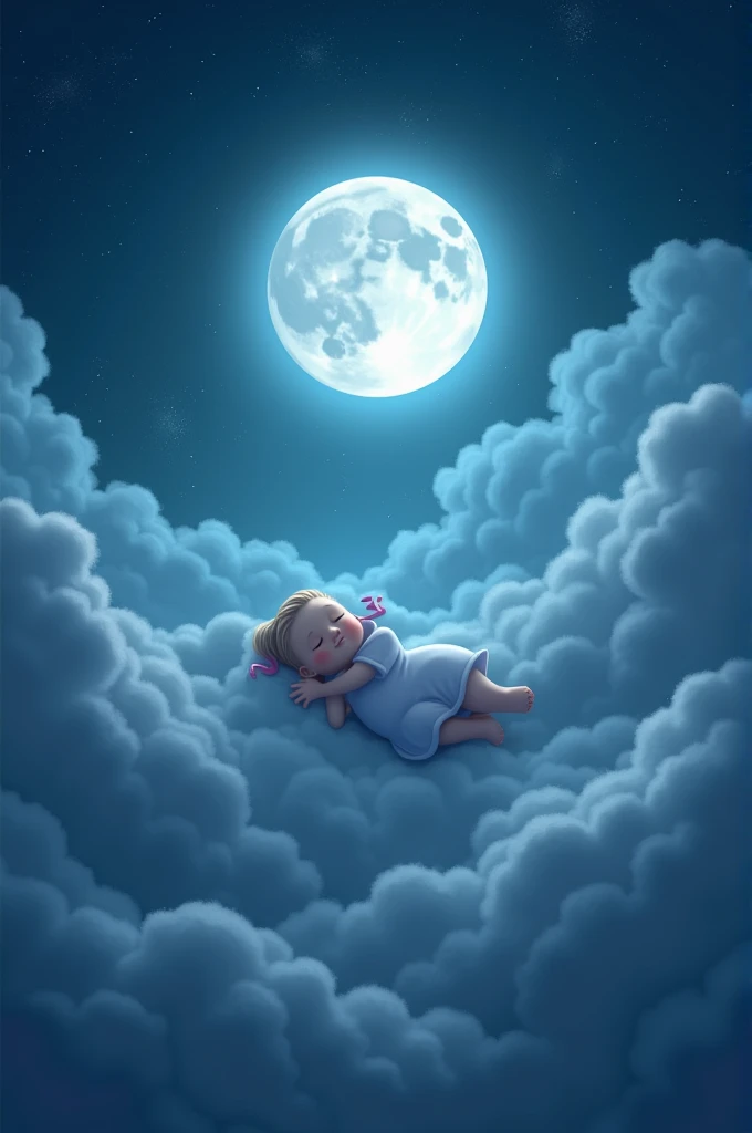 A night scene, a moon,clouds and zzz in eD