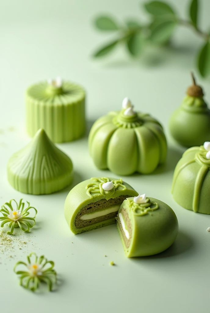 4K, A selection of amazing matcha sweets々, Elegant and intricate decorative details
