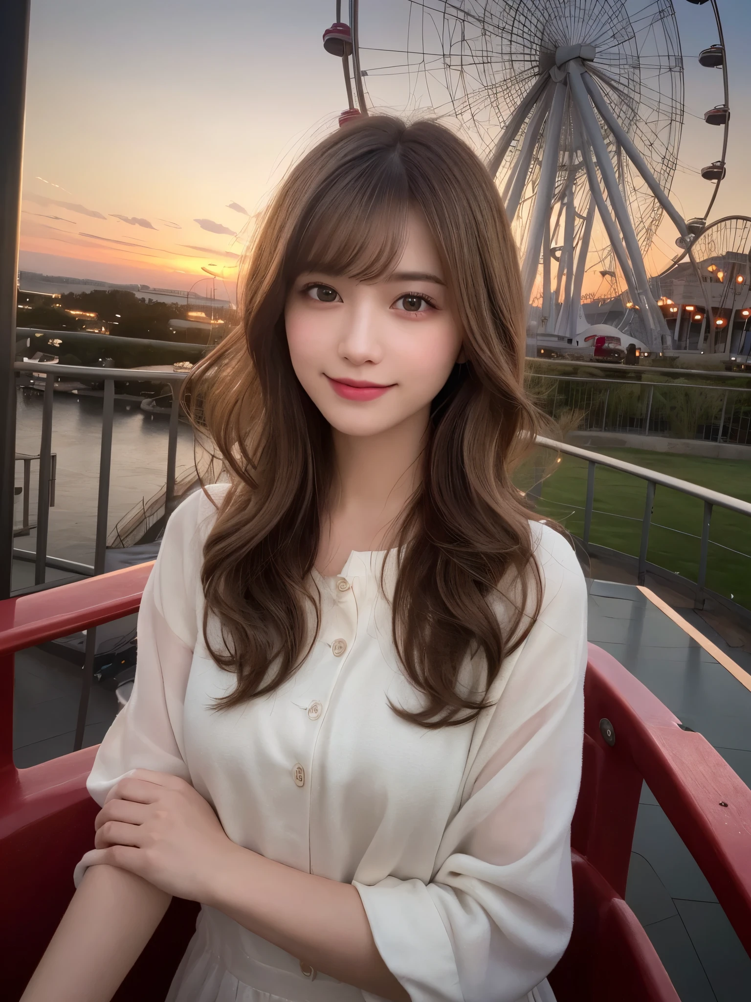 (RAW Photos, Highest quality), (Realistic, photo-Realistic:1.3), masterpiece, Very delicate and beautiful, Very detailed, CG, Unity , 2k wallpaper, wonderful, In detail, A light smile, Very detailed CG Unity 8k wallpaper, Large file size, Very detailedな, High resolution, Absurd, Soft Light, (((Medium Hair:1.3)
roller coaster,Ferris wheel