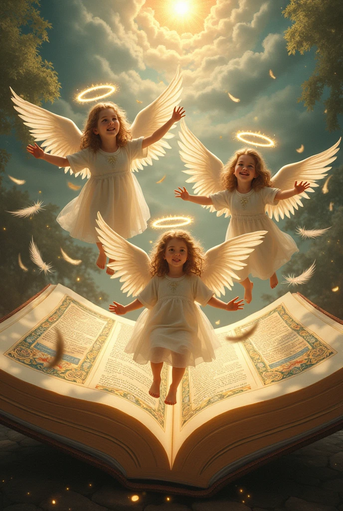 Children flying in a bible