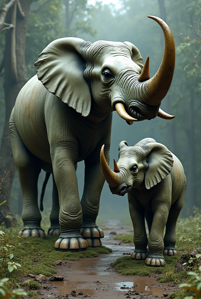 rhino and elephant statue broke down