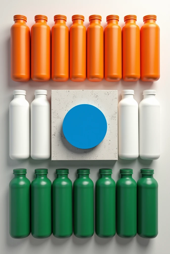 Concrete jars arranged in an order so that they look like Indian flag