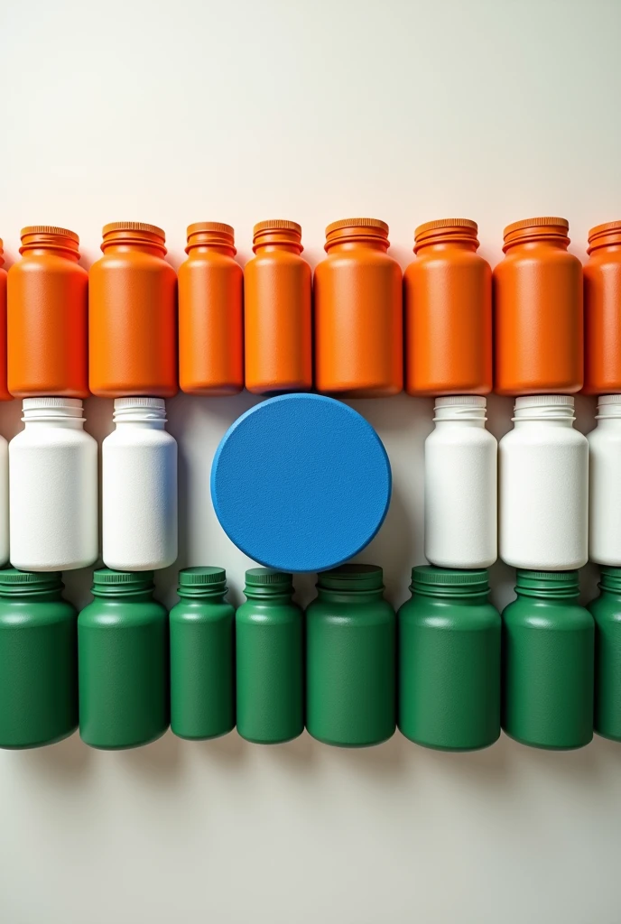 Concrete jars arranged in an order so that they look like Indian flag