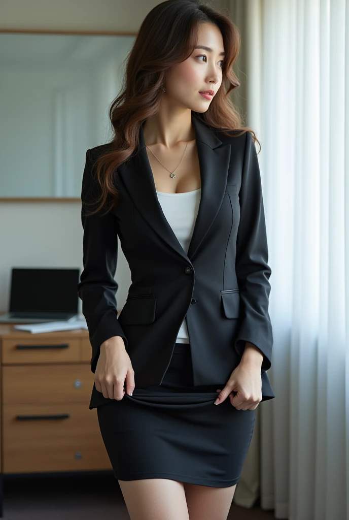 A very beautiful Japanese office lady、business suit、Panties visible from under the skirt、Voluptuous body