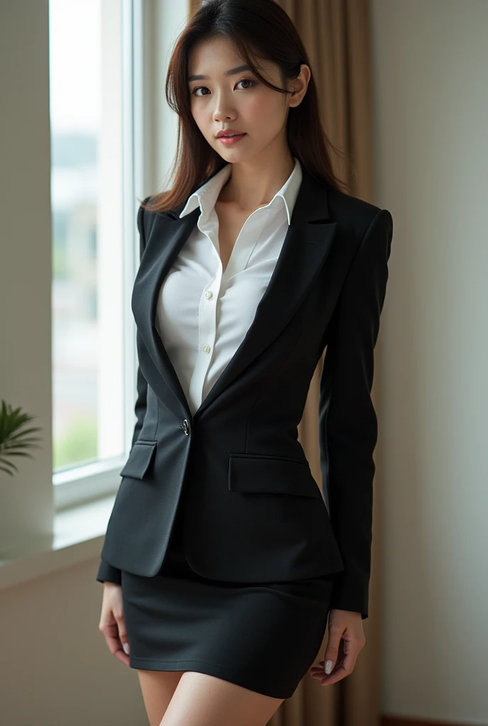 A very beautiful Japanese office lady、business suit、Panties visible from under the skirt、Voluptuous body