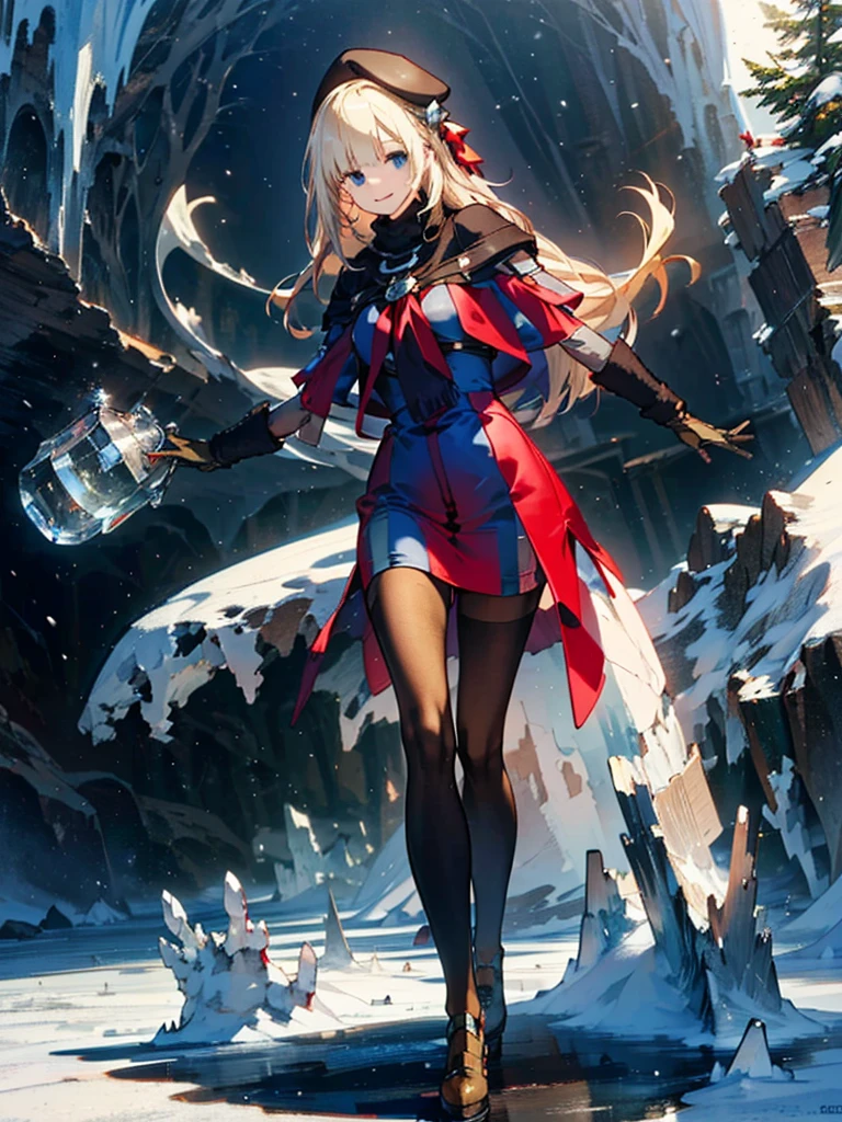 A map of the continent,In the middle of the map is the land of humans, Everything is on snow, winter, Ice and red trees々,An ice castle in the middle, A detached villa, A large ice statue