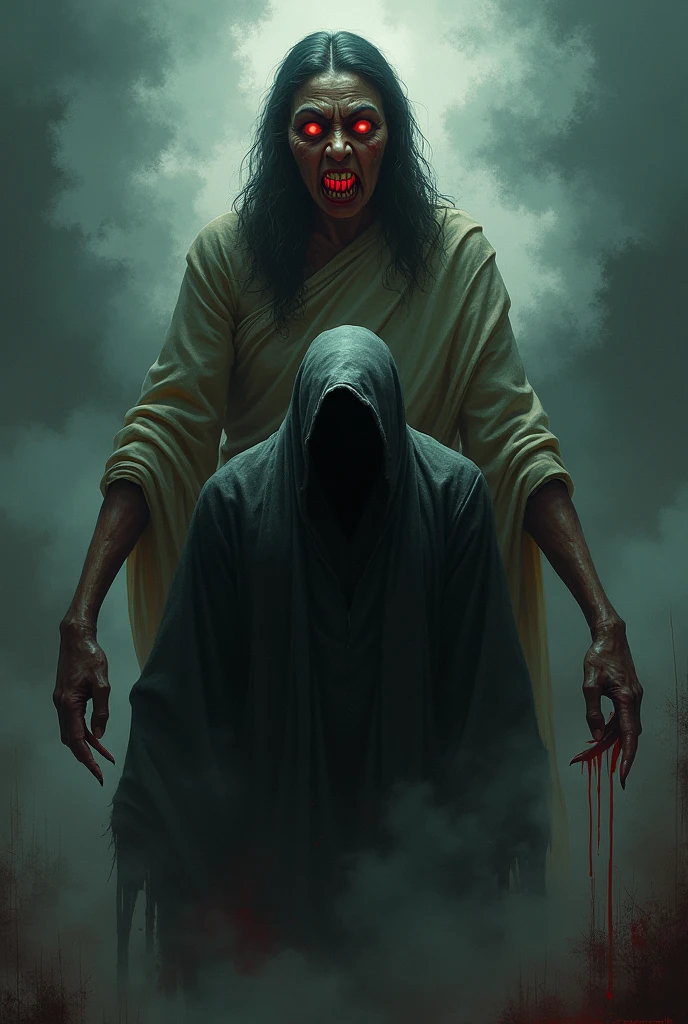 Generate image of mamata Banerjee protecting rapist in evil form
