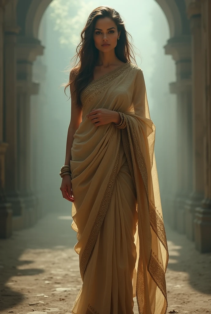 Angelina Jolie full body in loosen Saree