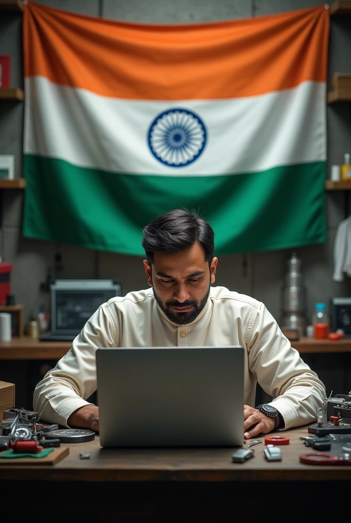 computer laptop repairing and Indian flag