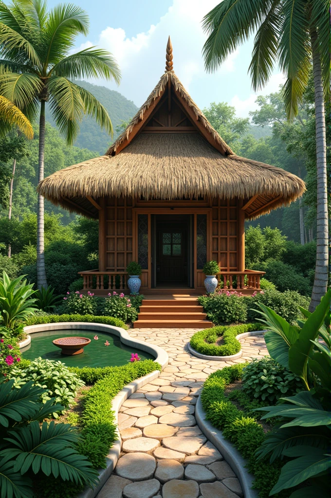 Gardens landscaping with Bahay Kubo