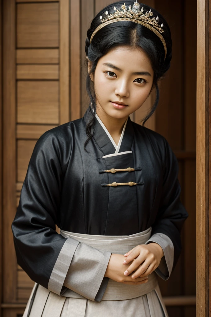 adolescent, It was Joseon Korea, woman with grey eyes, black hair, mestiza. Royal Palace