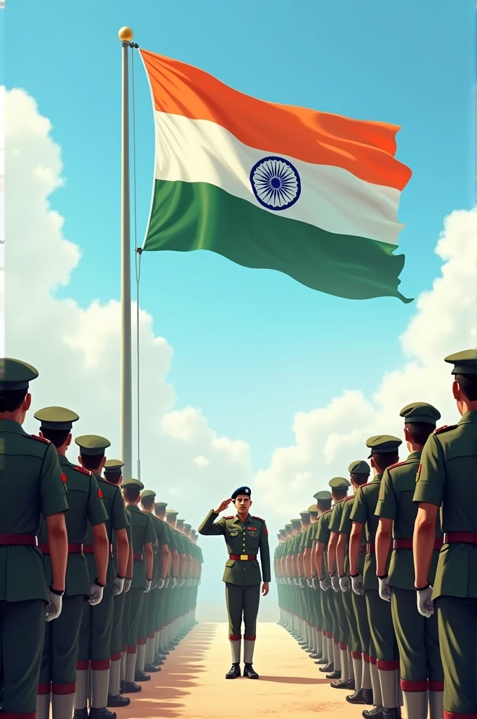Assume a picture in which all soldiers salute our Indian flag and Enjoying the Happy Independence Day.