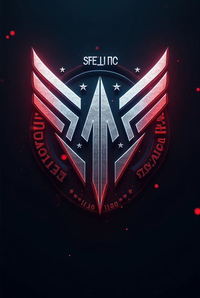 “Stella Inc.” - company logo, weapon manufacturer, american, red, blue and white, stars, futuristic, dystopian, “quality for liberty” slogan