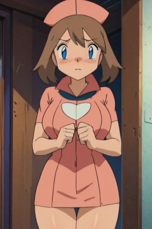 chest, 大きなchest, Gaze, Light blush, nurse,chest元の開いた,whole body,Thighs
