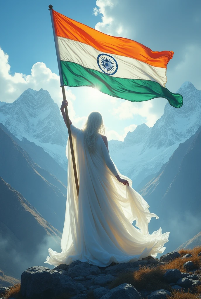 GoD shive white me flagging indian flag in himalaya