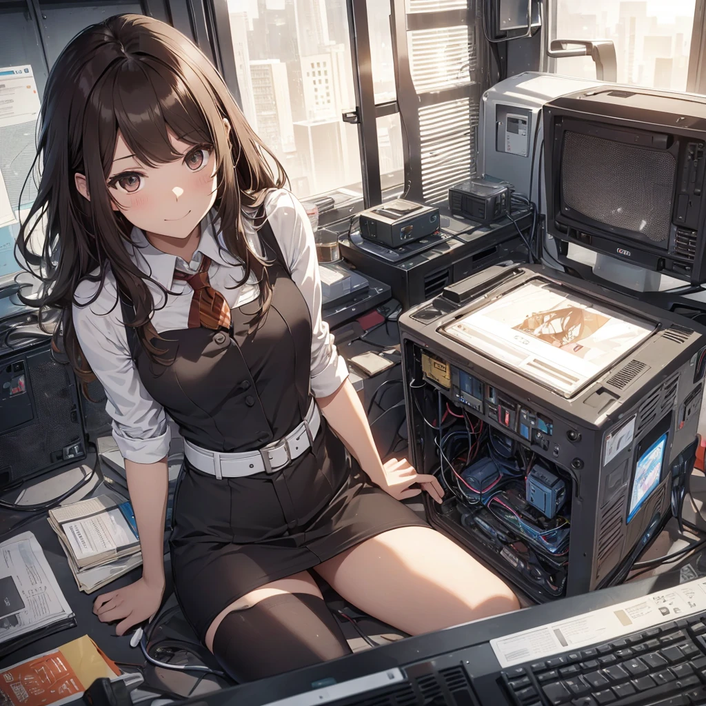 The heat doesn't change even after the sun goes down... I tried to revive a junk PC for the first time in a while, but it didn't work this time. There are days like this...pantyshot, long brown hair, office lady, 1girl, amazing, girl, 30 years old, house wiife, warm smile, hourglass figure,