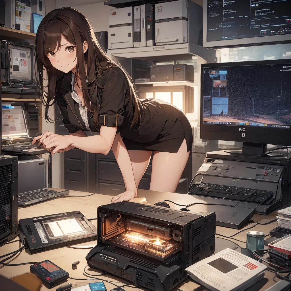 The heat doesn't change even after the sun goes down... I tried to revive a junk PC for the first time in a while, but it didn't work this time. There are days like this...pantyshot, long brown hair, office lady, 1girl, amazing, girl, 30 years old, house wiife, warm smile, hourglass figure,
