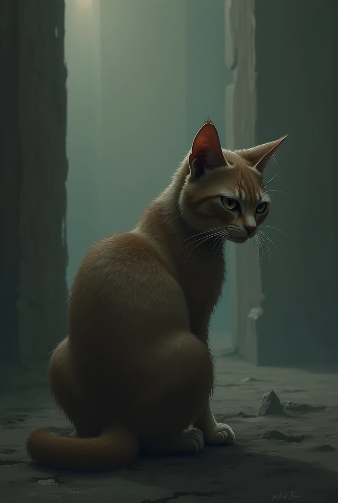 A sad cat with its back turned
