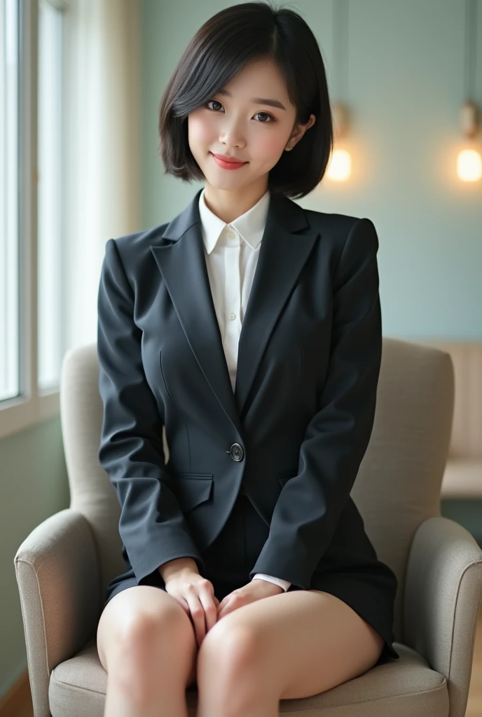 A very cute Japanese office lady、business suit、I can see her panties、Voluptuous body、Lift your legs、Short Hair