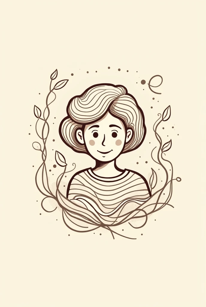 Generate a simple linear logo for a grandmother's business that crochets with love (she wants the wool or yarn to write) Grandma makes a drawing of a grandmother with wool that is just lines