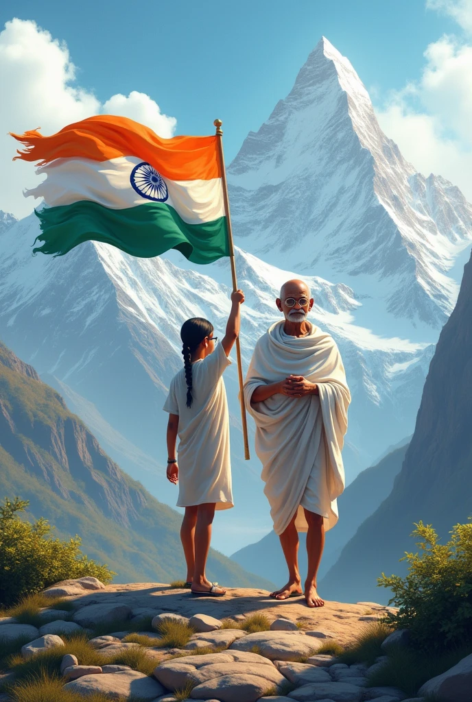gandhibapu with me flagging indian flag in himalaya