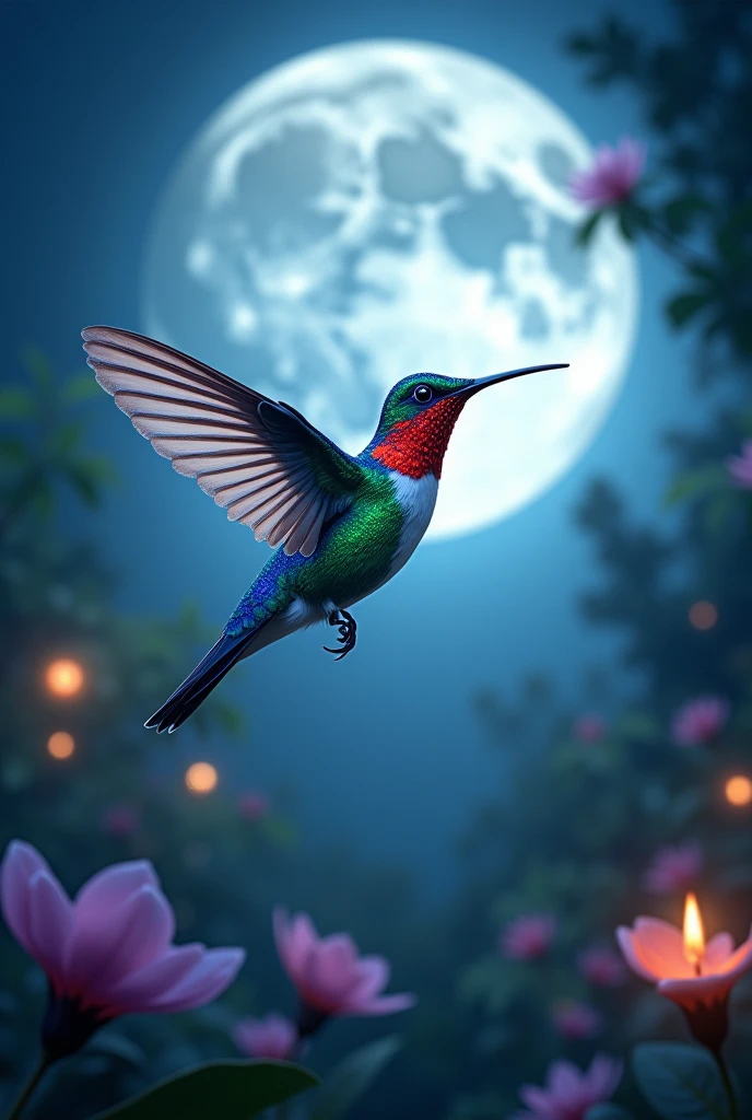 Full moon and hummingbird crossing