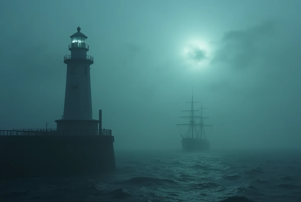 Mysterious fog, ghost ships shrouded in thick mist, a broken lighthouse shines in the wrong direction,