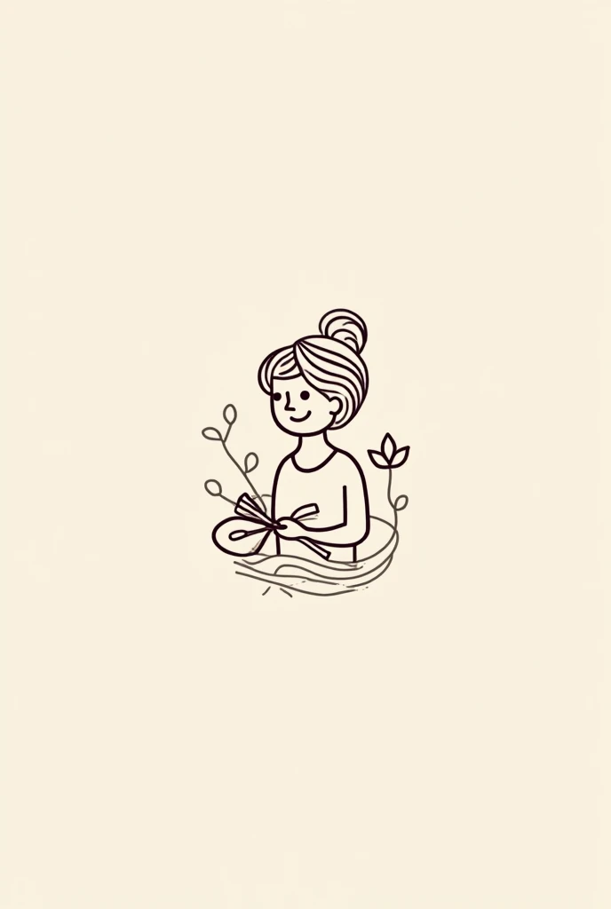 Generate a simple linear logo for a grandmother's business that crochets with love (she wants the wool or yarn to write) Grandma makes a drawing of a grandmother with wool that is just lines