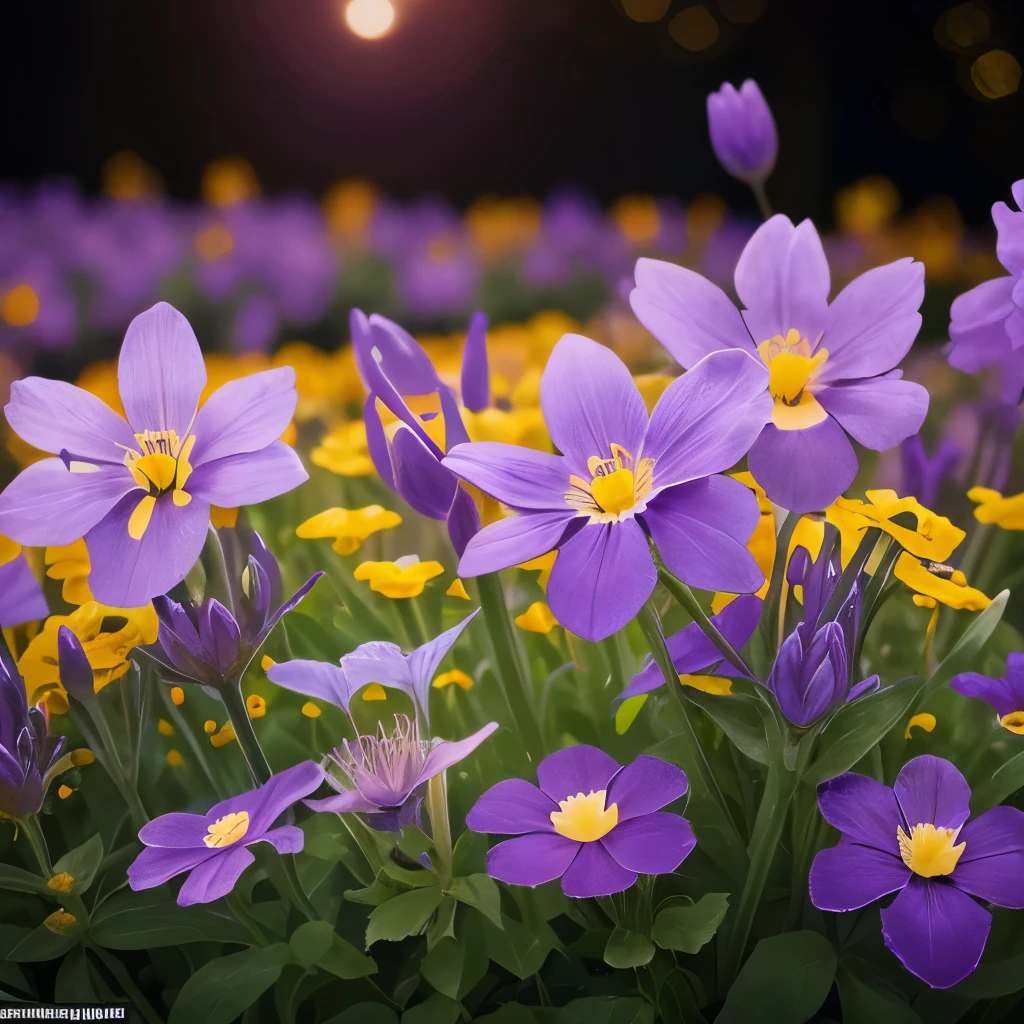 purple and yellow flowers are growing in a garden, purple and yellow, violet polsangi, by Hans Werner Schmidt, violet flower, by Dietmar Damerau, violet, yellow purple, by Karl Gerstner, yellow and purple tones, draped in silky purple and gold, some purple and orange, by Hans Schwarz, some purple, very colourful