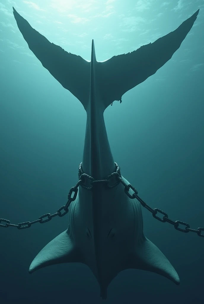 shark　Tail is large　Large tail fin　Show off your tail fin　尾びれsharkの全長より大きい　To tether the tail fin with a chain　To tie the tail with a chain