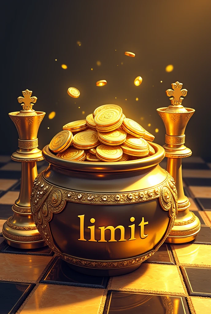 drawn drawing, sticker Gold coins in a pot It has the word written on it "limit"
Chess board chess pieces standing next to each other. They are set with rhinestones and beautiful stones. Golden color. Luxury luxury