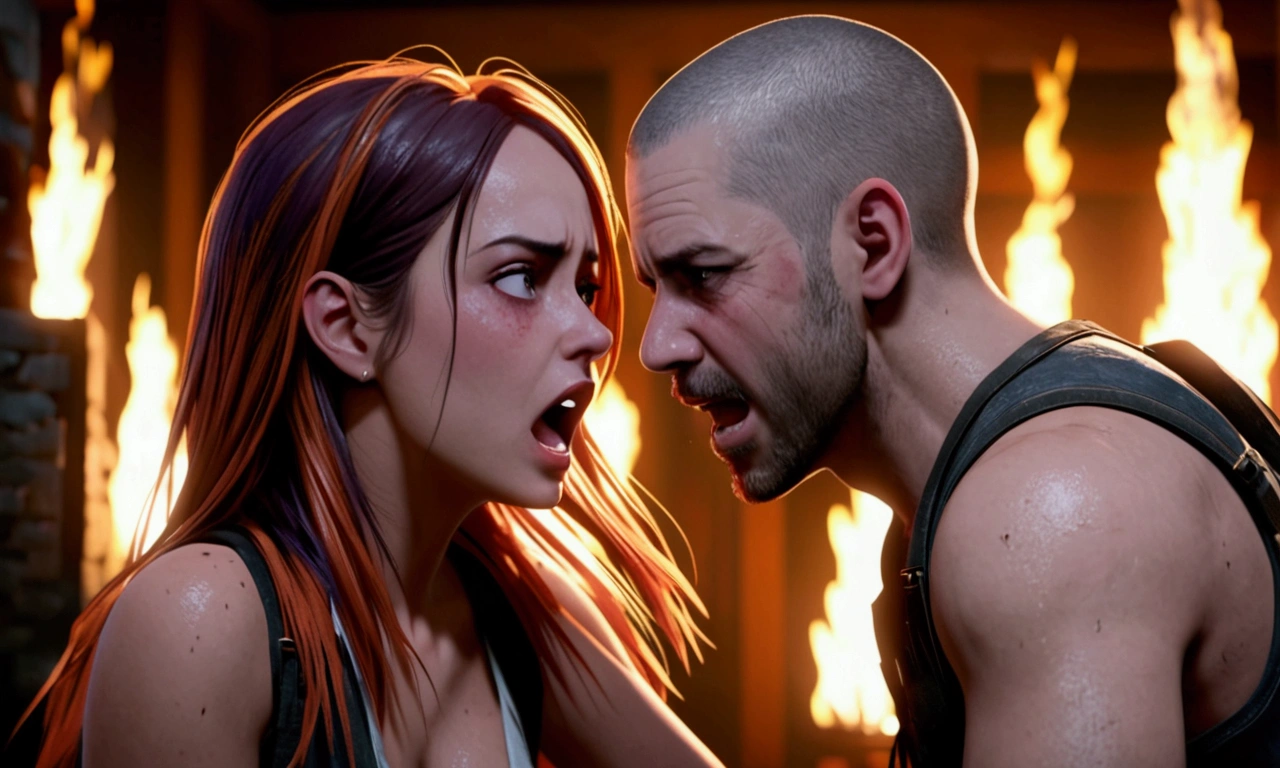 a couple having a heated argument, emotional facial expressions, tense body language, dramatic lighting, cinematic camera angle, moody atmosphere, vibrant colors, digital art, unreal engine, 4k, highly detailed, photorealistic, masterpiece