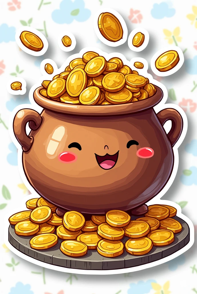 Sticker drawn picture. Pot with gold coins.