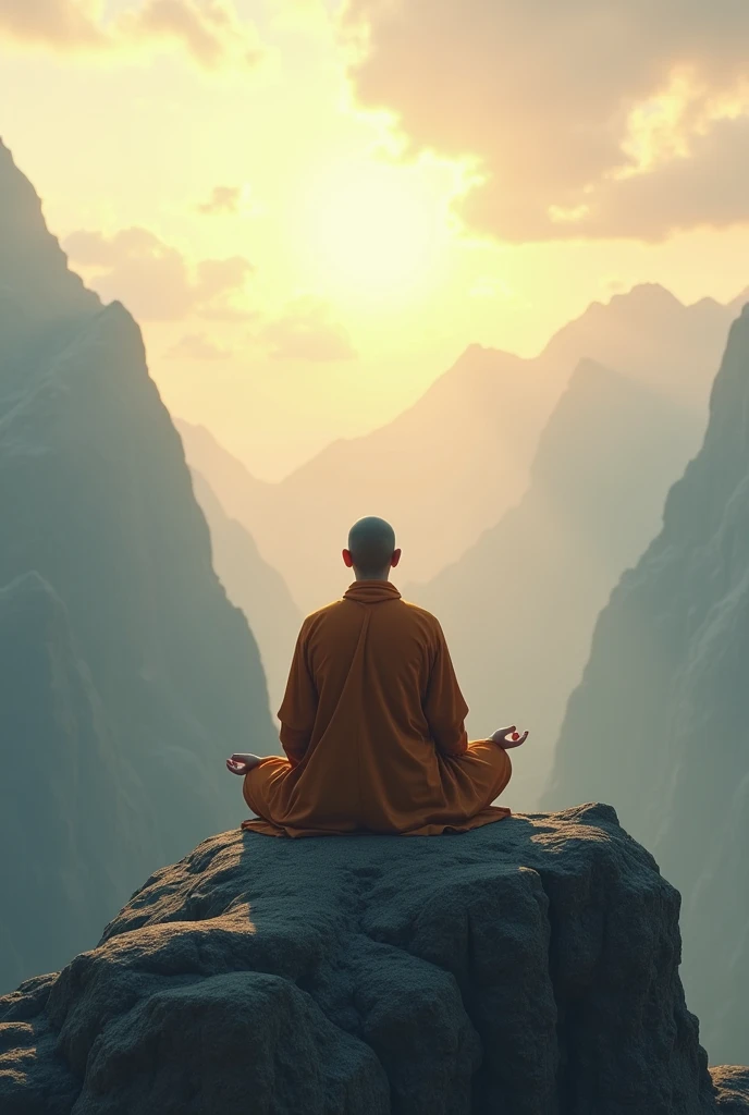 doing meditation in morning above the mountain