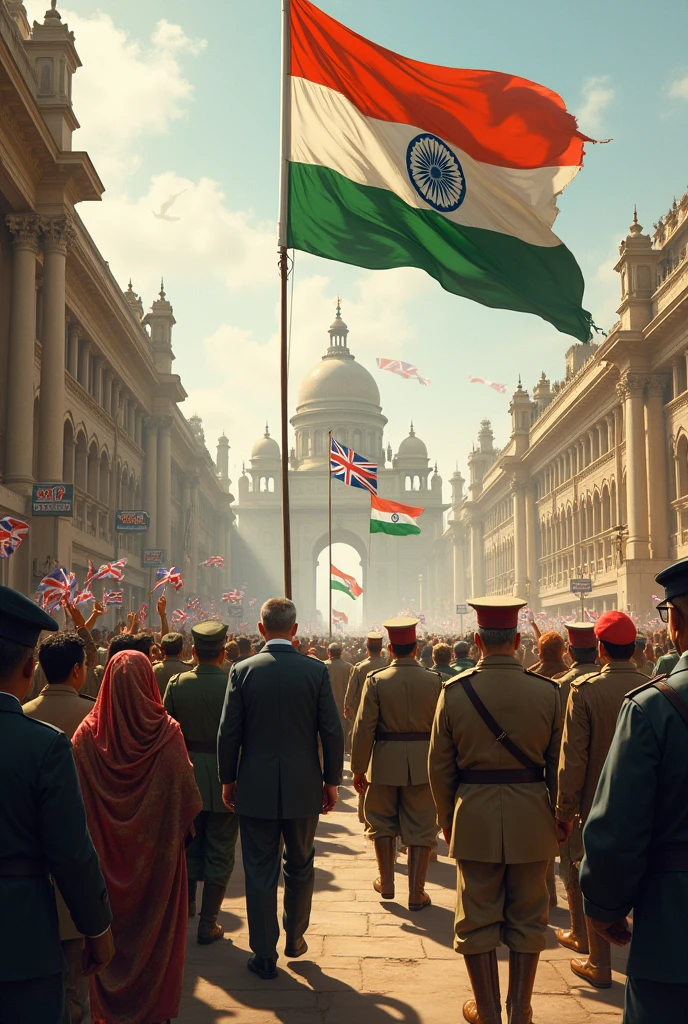 Hey

You are a graphic designer, I need a picture for Indian independence day connected with United Kingdom. Like British people is leaving Indian and Indian people taking Charge of India