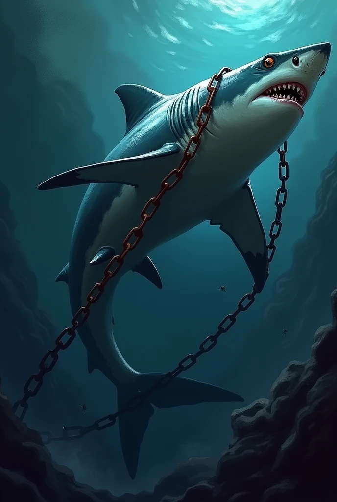 shark Tail is large Large tail fin Show off your tail fin 尾びれsharkの全長より大きい To tether the tail fin with a chain To tie the tail with a chain Erase the line on the tail good!Tied directly to the tail with a chain