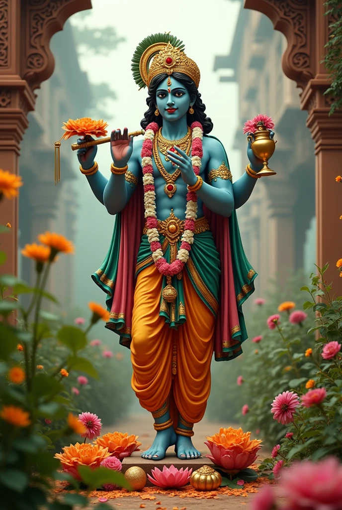 With Krishna statue India independence day