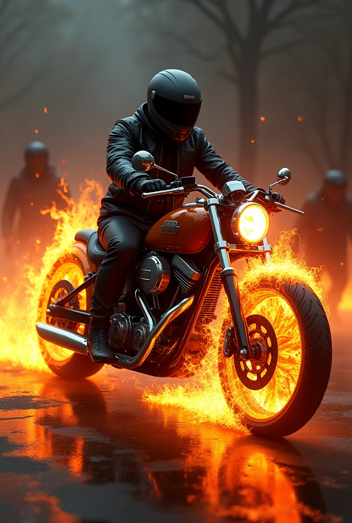 Motorcycle with fire