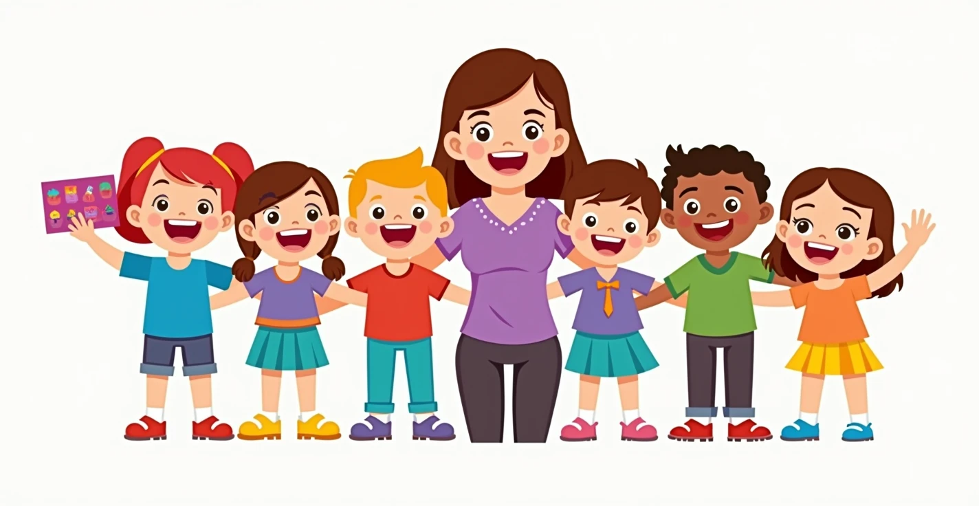 happy cute kids smile with teacher together