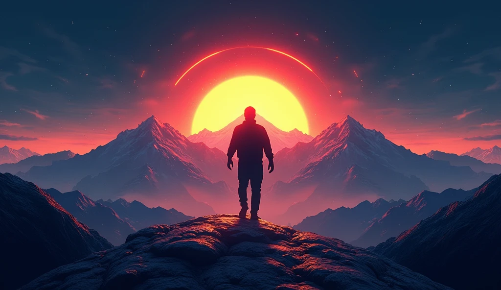 "Design a modern and motivational YouTube banner for 'Zen-Z Mindset' with a focus on the slogan 'Think Bold. Act Bold.' In the center safe area (1546x423 pixels), feature the channel's logo, name, and slogan clearly in bold, futuristic font. Surround the central content with a sleek background of rising mountains, a vibrant sunrise, and gradient skies transitioning from dark blue to orange, symbolizing growth and new beginnings. Extend the background design for larger screens, adding abstract light streaks and geometric shapes to create a clean, inspiring, and modern feel. Ensure the essential text remains fully visible on all devices."
