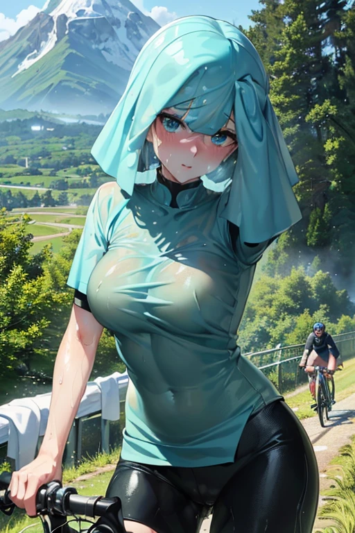 Masterpiece
(woman,The facial expression is accurate,Anime style face,greenish blue eyes )
Group
((((Riding a bicycle)))
((((The location is a mountain on a bicycle path.))))
((((womanは自転車操車))))
8k((((Bicycle clothes))))
8k(((((Wet with sweat)))))
((Staring at me))
Emphasizing breasts, depicting the body in 8K(((((Wiping the sweat from one's face with one's clothes)))))